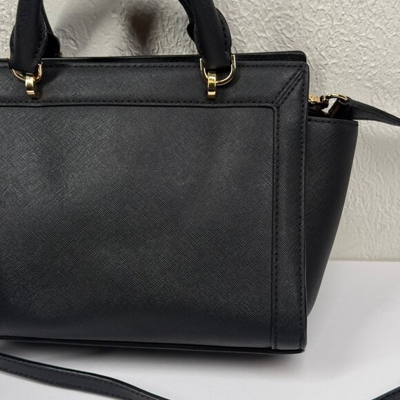 Michael Kors Tina Satchel Black Leather Gold Hardware Medium Bag - Picture 5 of 13
